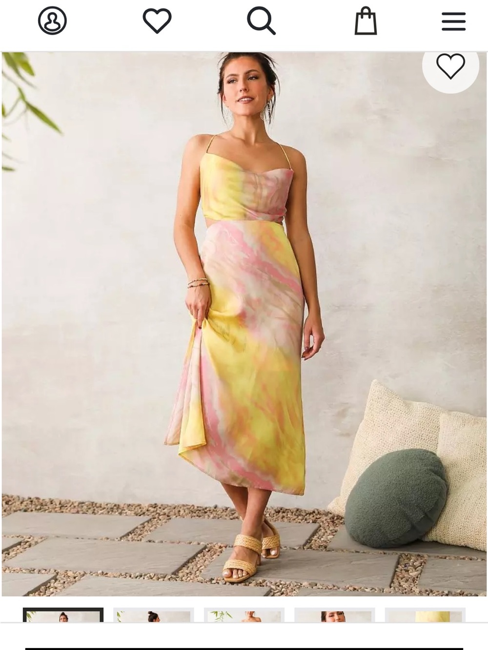 Tie-Dye Pastel Spaghetti Strap Maxi Dress - Yellow & Pink